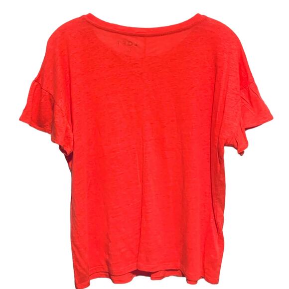 Women's LOFT Top 100% Linen T-Shirt Short Flutter Sleeves Red/Orange Summer - Picture 7 of 7